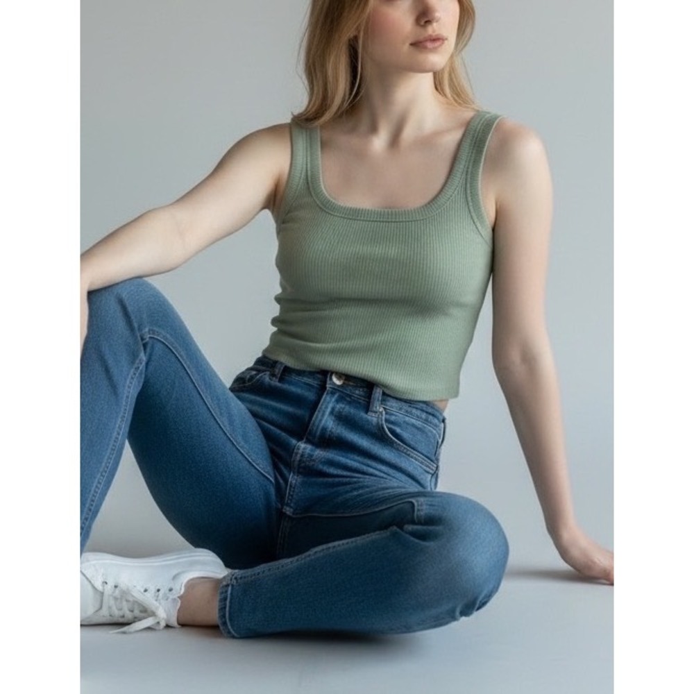 MADEWELL The Tailored Tank Top Women XS Seafoam Green Ribbed Square Neck
